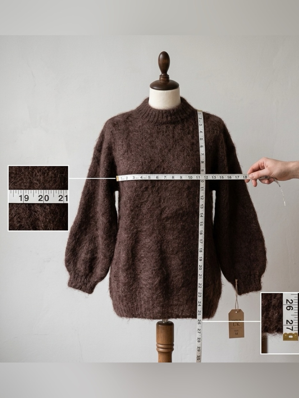 VTG 80s Shaggy MOHAIR Sweater Espresso Chocolate Brown Made in UK Gold Label M